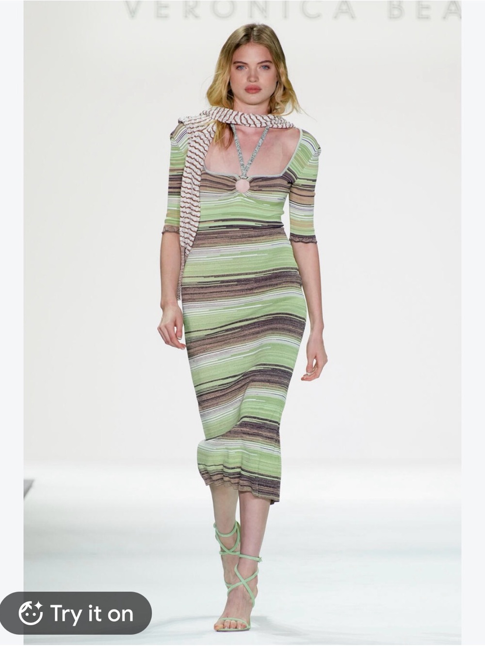 Veronica Beard Green Kante Stripe Midi Dress